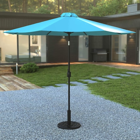Flash Furniture Teal 9 FT Umbrella and Black Cement Base, 2 PC Set GM-402003-UB19B-TL-GG
